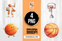 Watercolor Kids Basketball Character Clipart Sublimation PNG Product Image 1