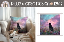 Sunset Pillow Case Design, Black Cat Pillow Template Product Image 1