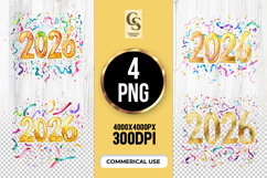 Gold Glitter 2026 Confetti Clipart PNG Product Image 1