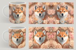 3D Shiba Inu Dog Floral Mug Wrap | Sublimation Coffee Product Image 2