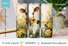 Baby Cow Tumbler Design, Daffodils Tumbler Sublimation Product Image 1