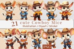 20 cute Cowboy Mouse, Sticker, Clipart Ornaments, PNG Product Image 1