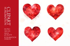 Watercolor red heart, Valentines Day Clipart Sublimation Product Image 1