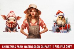 Watercolor Christmas Farm Clipart, Christmas Farm Clipart Product Image 1