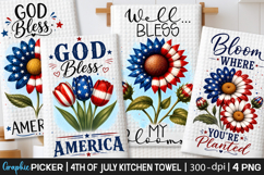 4th of July Kitchen Towel, Patriotic Sunflowers Sublimation Product Image 1