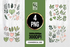 Botanical Leaf and Heart Elements Clipart Sublimation PNG Product Image 1