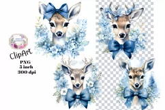 Christmas, Deer, Ephemera, PNG, watercolor, Clipart Product Image 1