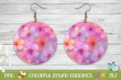 Pink Flowers Earrings, Pink Round Earrings Sublimation Product Image 1