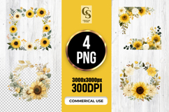 Sunflower Floral Frames Clipart Sublimation PNG Product Image 1