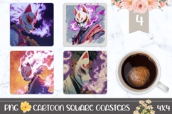 Cartoon Samurai Square Coasters, Anime Square Coaster Design Product Image 1