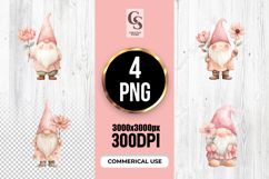 Watercolor Floral Gnome Clipart Sublimation PNG Product Image 1
