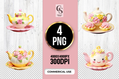 Floral Teapot and Cup Set Clipart PNG Sublimation Product Image 1