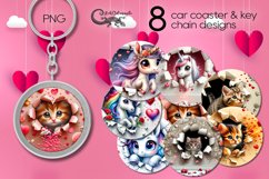 Valentine cat &amp; unicorn | car coaster &amp; key chain design Product Image 1