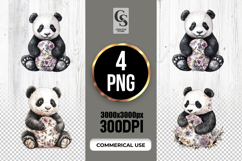 Floral Watercolor Panda Clipart Sublimation PNG Product Image 1