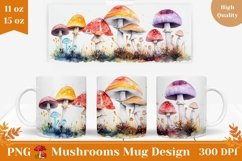 Mushroom Mug Template, Watercolor Mushrooms Sublimation PNG Product Image 1