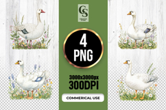 Watercolor Goose in Meadow Flowers Clipart Sublimation PNG Product Image 1