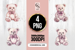 Pastel Teddy Bear Bow Clipart Sublimation PNG Product Image 1