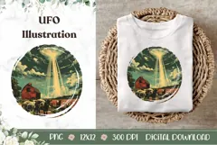 UFO Illustration, Cartoon Farm PNG, Spaceship Print Product Image 1