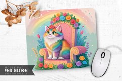 Regal Rainbow Cat on a Floral Throne Mouse Pad PNG Design Product Image 1