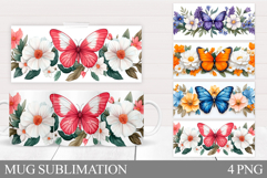 Butterfly Mug Sublimation. Butterfly Flowers Mug Design Product Image 1
