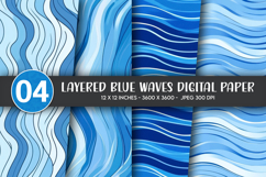 Layered Blue Waves Digital Paper Product Image 1