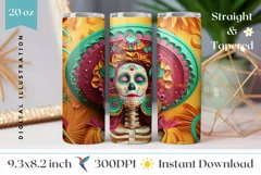 3D Skull Tumbler Wrap PNG, 3D Tumbler Sublimation Design Product Image 1