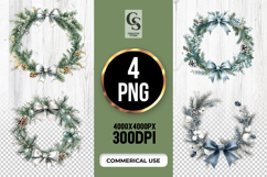 Silver Pine Wreath Watercolor Clipart Sublimation PNG Product Image 1