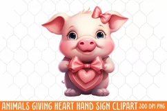 Animals Giving Heart Hand Sign, Watercolor Clipart Product Image 1