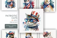 4th July Patriotic Cats | Watercolour Clipart JPG Product Image 1