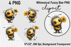 Whimsical Fuzzy Bee PNG Clipart, Clipart PNG Product Image 1