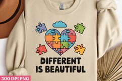 Different is Beautiful PNG, Autism Sublimation PNG Product Image 1