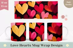 Valentine Coffee Mug PNG, Love Hearts Sublimation Mug Wrap Product Image 1