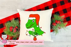 Christmas Dinosaur in Santa Hat with Garland svg, vector Product Image 3