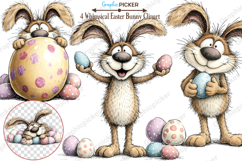 Whimsical Bunny Easter Clipart, Watercolor Easter Bunny PNG Product Image 1