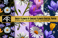 Daisy &amp; Crocus Flower Digital Paper Product Image 1