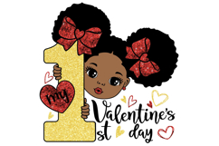 My First Valentine&#039;s Day SVG PNG Black Baby Girl Glitter Bow Product Image 1