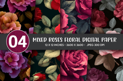 Mixed roses floral digital paper Product Image 2