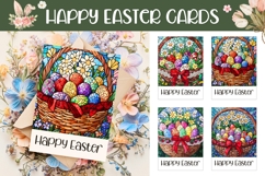 Happy Easter Greeting Cards, Stained Glass Easter Basket PNG Product Image 1