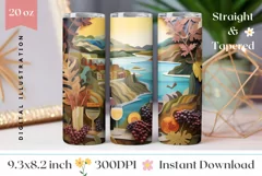 3D Wine Tumbler Wrap PNG, Summer Sublimation Tumbler PNG Product Image 1