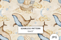 Watercolor Whale Dreams Seamless Pattern Product Image 1