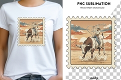 Cowboy Bull Riding PNG | Rodeo Western Stamp Design Product Image 1