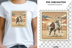Cowboy Bull Riding PNG | Rodeo Western Stamp Design Product Image 1