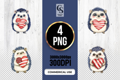 Cute Hedgehog Patriotic Heart Watercolor Clipart PNG Product Image 1