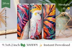 Cockatoo Tumbler Sublimation, Tropical Birds Tumbler PNG Product Image 1