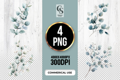 Watercolor Eucalyptus Branch Clipart Sublimation PNG Product Image 1