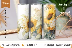 Watercolor Flowers Tumbler Design, Sunlowers Sublimation Product Image 1