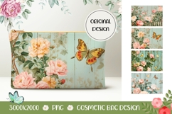 Pink Roses Cosmetic Bag Designs, Flowers Cosmetic Bag Product Image 1