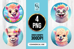 Cute Llama And Alpaca Faces Clipart Sublimation PNG Product Image 1