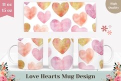 Watercolor Hearts Mug Design, Glitter Hearts Mug Wrap Product Image 1