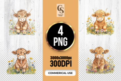 Highland Cow Wildflowers Clipart Sublimation PNG Product Image 1